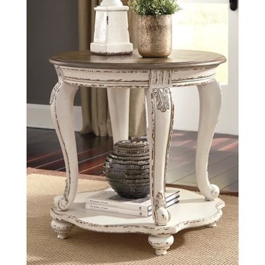Realyn White and Brown Round End Table