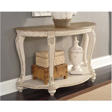 Realyn White and Brown Sofa Table