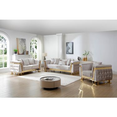 Rebecca Living Room Set In Shiny Silver