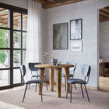 Reclamation 5 Piece Round Dining Room Set with Upholstered Chairs In Slate Blue