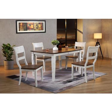 Rectangle Loft 5-Piece Dining Set In Distressed Cocoa Brown and Cotton White