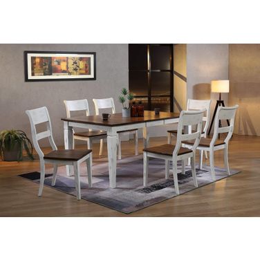 Rectangle Loft 7-Piece Dining Set In Distressed Cocoa Brown and Cotton White
