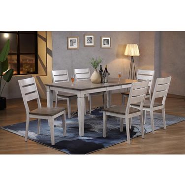 Rectangle Loft Contemporary Ladderback 7-Piece Dining Set In Ash and Stormy White