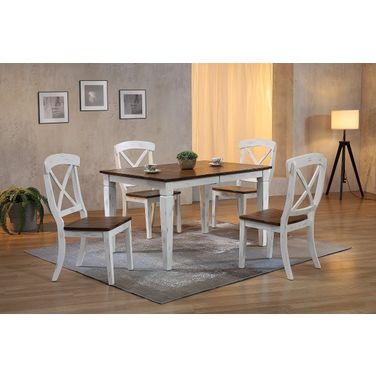 Rectangle Loft Transitional X-Back 5-Piece Dining Set In Distressed Cocoa Brown and Cotton White