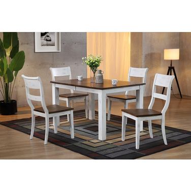 Rectangle Parsons 5-Piece Dining Set In Distressed Cocoa Brown and Cotton White
