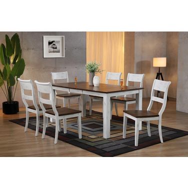 Rectangle Parsons 7-Piece Dining Set In Distressed Cocoa Brown and Cotton White