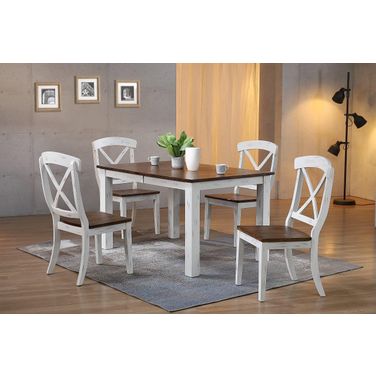 Rectangle Parsons Transitional X-Back 5-Piece Dining Set In Distressed Cocoa Brown and Cotton White