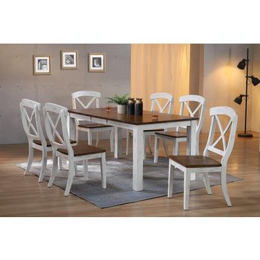 Rectangle Parsons Transitional X-Back 7-Piece Dining Set In Distressed Cocoa Brown and Cotton White