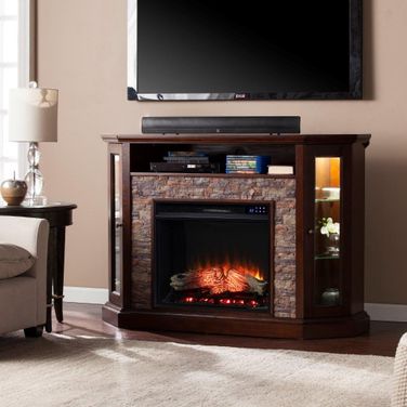Redden Corner Convertible Touch Screen Electric Fireplace With Storage In Espresso