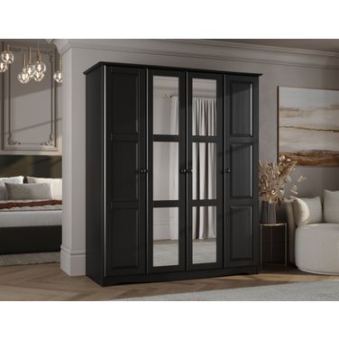 Regal 4-Door Wardrobe with Mirrored Doors In Black