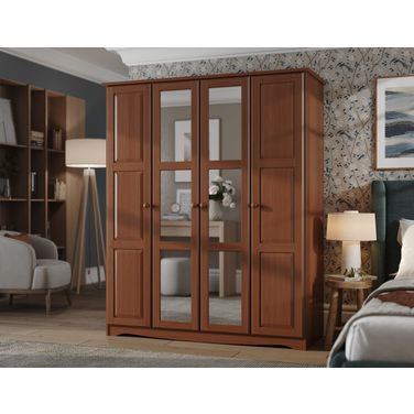 Regal 4-Door Wardrobe with Mirrored Doors In Mocha