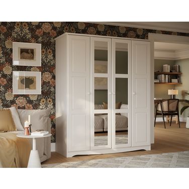 Regal 4-Door Wardrobe with Mirrored Doors In White
