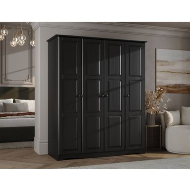 Regal 4-Door Wardrobe with Raised Panel Doors In Black