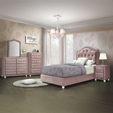 Reggie Youth Upholstered Bedroom Set In Pink