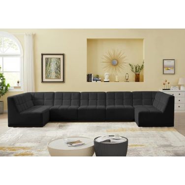 Relax Velvet 7 Piece Modular Sectional In Black