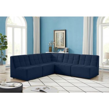 Relax Velvet 5 Piece Modular Sectional In Navy