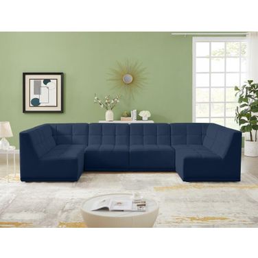 Relax Velvet 6 Piece Modular Sectional In Navy