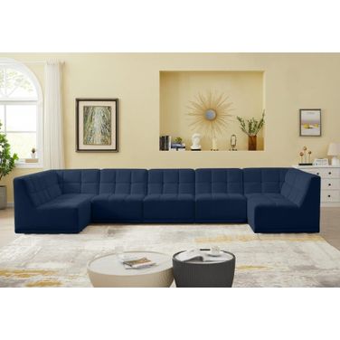Relax Velvet 7 Piece Modular Sectional In Navy
