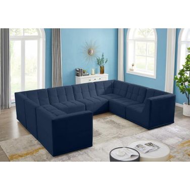 Relax Velvet 8 Piece Modular Sectional In Navy