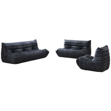 Relax Vegan Leather Upholstered Living Room Set In Black