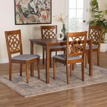 Renaud Wood 5-Piece Dining Set In Grey and Walnut Brown