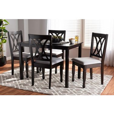 Reneau Modern And Contemporary Gray Fabric Upholstered Espresso Brown Finished Wood 5-Piece Dining Set