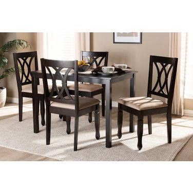 Reneau Modern And Contemporary Sand Fabric Upholstered Espresso Brown Finished Wood 5-Piece Dining Set