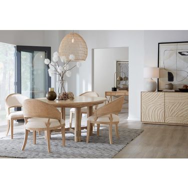 Retreat Pole Rattan Round Dining Room Set with 1-20 Inch Leaf Table In Light Wood