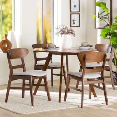 Reva Wood 5-Piece Dining Set In Taupe and Walnut Brown