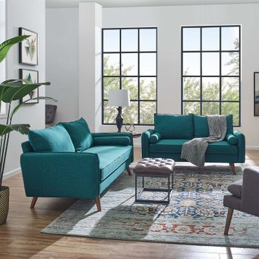 Revive Teal Upholstered Fabric Sofa and Loveseat Set EEI-4047-TEA-SET