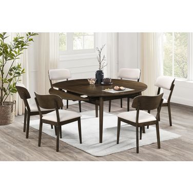 Rex 65 Inch Round Dining Set with Self Storing Leaves In Brown