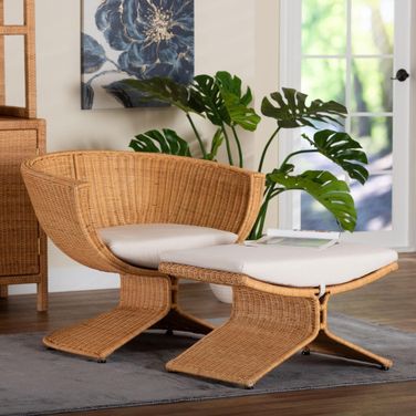 Reya Natural Rattan 2-Piece Living Room Set In Light Honey