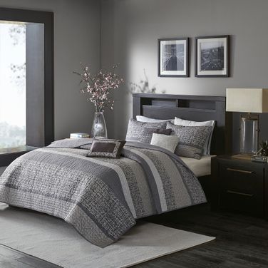Rhapsody Polyester Jacquard Reversible 6 Piece King Coverlet Set In Grey/Taupe
