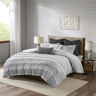 Rhea Cotton Jacquard 3 Piece King Comforter Mini Set In Grey/Black