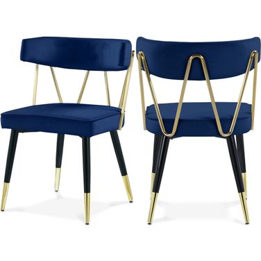 Rheingold Velvet Dining Chair Set of 2 In Navy