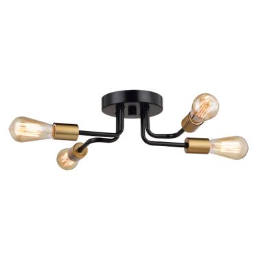 Rhine 15.75 Inch 4 Light Semi-flush Mount In Matte Black and Natural Brass