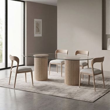 Rhythm Oval Glass Top Dining Room Set In Clear