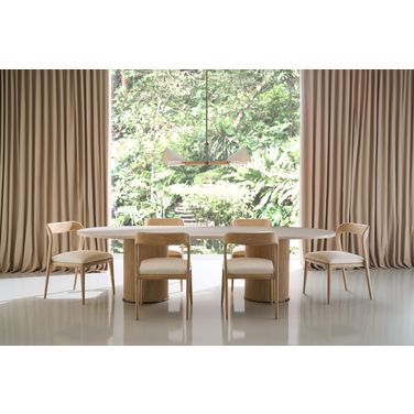 Rhythm Oval Stone Top Dining Room Set In Cream