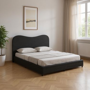 Ribbed Texture Velvet Upholstered King Bed Frame In Black