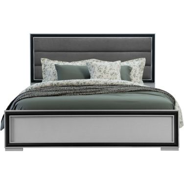 Ribbed Texture Wood and Upholstery Queen Bed Frame In Gray