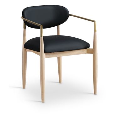 Riccio Vegan Leather Upholstered Dining Arm Chair Set of 2 In Black and Stained Natural