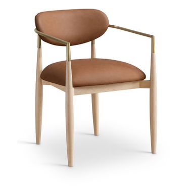 Riccio Vegan Leather Upholstered Dining Arm Chair Set of 2 In Cognac and Stained Natural