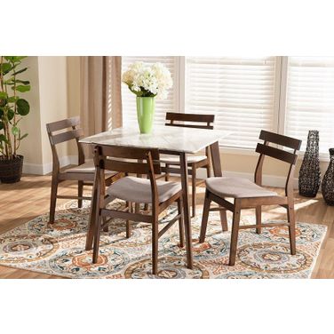Richmond Light Beige Fabric Walnut Brown Wood 5pc Dining Set
