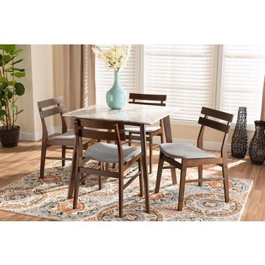 Richmond Light Grey Fabric Walnut Brown Wood 5pc Dining Set