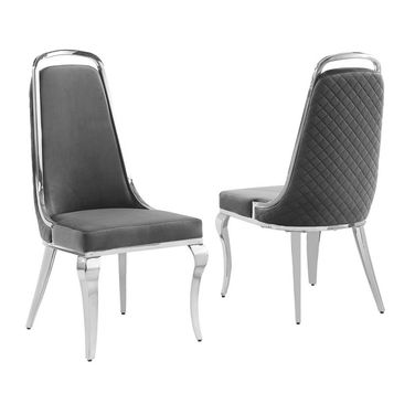 Ricky Side Chairs Set of 2 In Dark Gray Velvet and Chrome