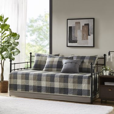 Ridge 6 Piece Reversible Plaid Daybed Cover Set In Neutral
