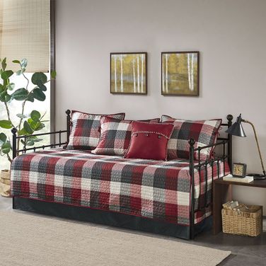 Ridge Polyester Herringbone Printed 6 Piece Reversible Daybed Cover Set In Red