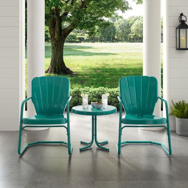Ridgeland 3 Piece Retro Outdoor Chair Set In Turquoise Gloss