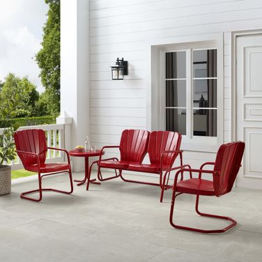 Ridgeland 4 Piece Retro Outdoor Loveseat Glider Patio Set In Bright Red Gloss