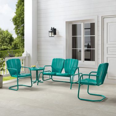 Ridgeland 4 Piece Retro Outdoor Loveseat Glider Patio Set In Turquoise Gloss